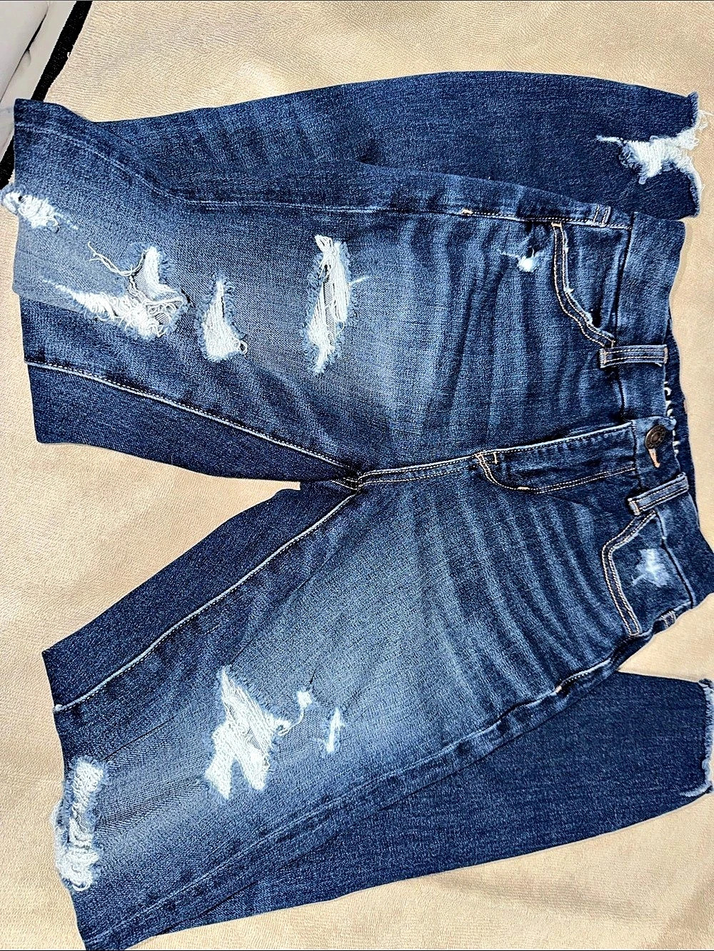 American Eagle Distressed Skinny Jeans in Blue Waist 00